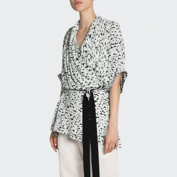 PROENZA SCHOULER Speckled Crepe de Chine V-Neck Top Size 2 - Picture 1 of 5